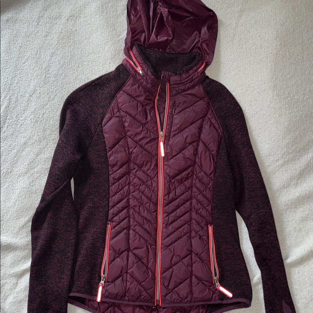 Xersion Jacket Womens Quilted Puffer Knit Very Dark Pink Zip Front Pockets M